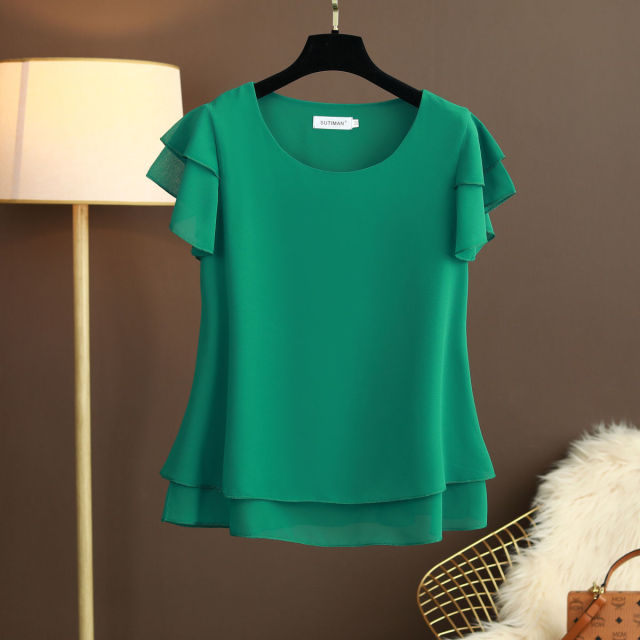 New Summer Women Blouse Loose O-Neck Chiffon Shirt Female Short Sleeve Blouse Oversized Shirts womens tops and blouses Top - My She Shop