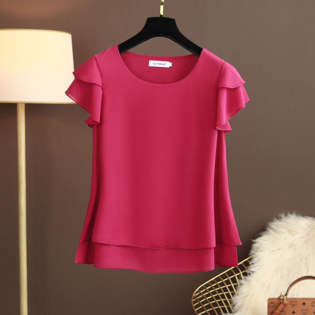 New Summer Women Blouse Loose O-Neck Chiffon Shirt Female Short Sleeve Blouse Oversized Shirts womens tops and blouses Top - My She Shop