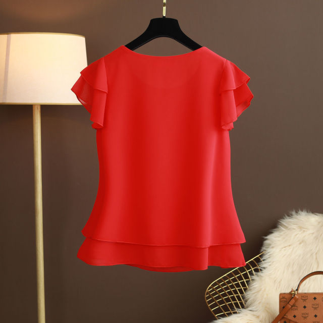 New Summer Women Blouse Loose O-Neck Chiffon Shirt Female Short Sleeve Blouse Oversized Shirts womens tops and blouses Top - My She Shop