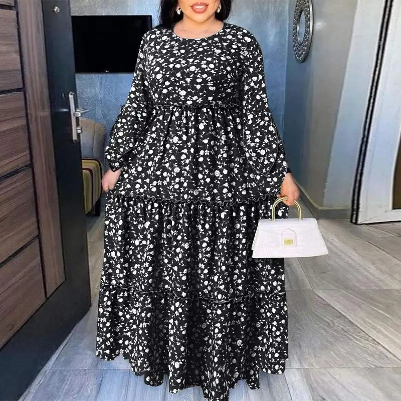 Plus Size VONDA Bohemian Women Maxi Sundress 2024 Autumn Casual Long Flare Sleeve Floral Printed Party Vestido A-Line Dresses