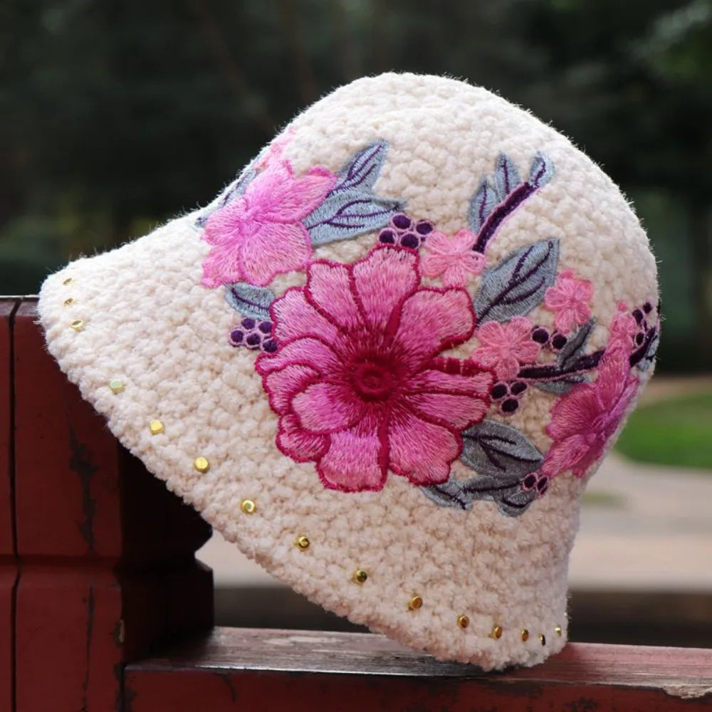 Warm Fuzzy Embroidered & Studded Vintage Cap Hat