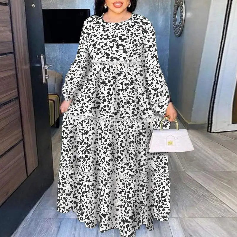 Plus Size VONDA Bohemian Women Maxi Sundress 2024 Autumn Casual Long Flare Sleeve Floral Printed Party Vestido A-Line Dresses