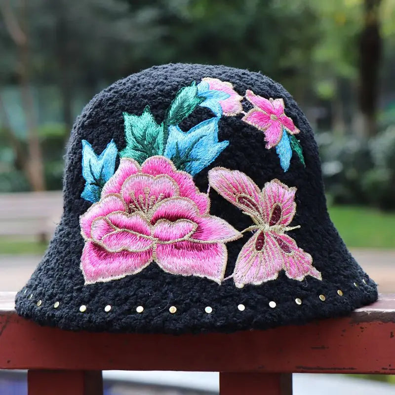 Warm Fuzzy Embroidered & Studded Vintage Cap Hat