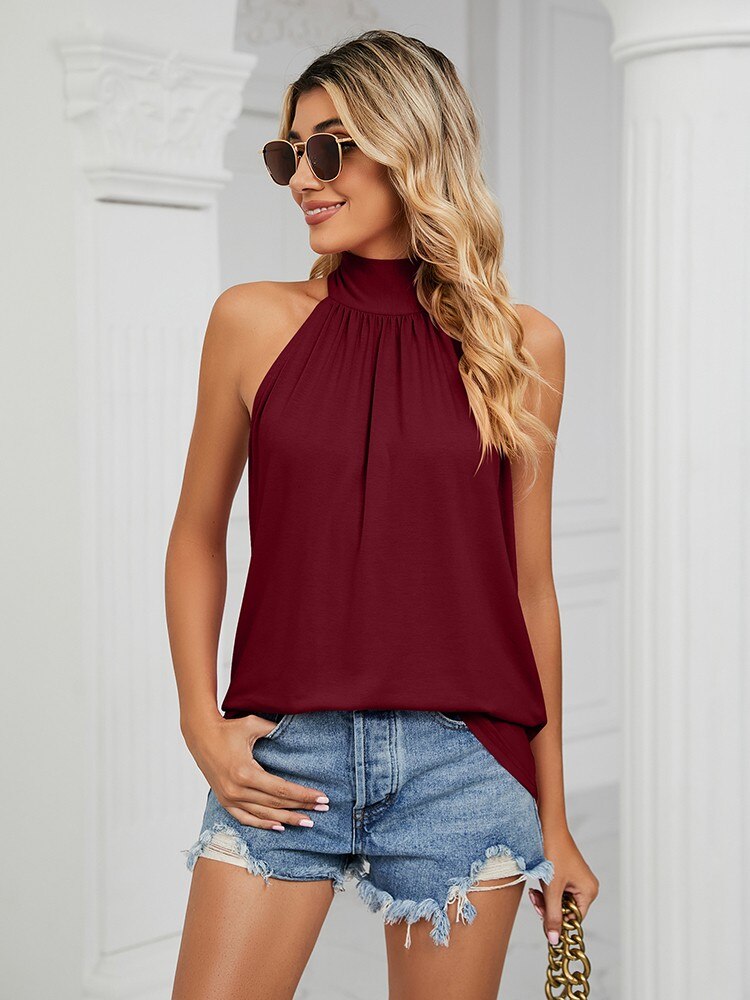 Summer Halter T Shirts For Women 2023 Fashion Streetwear Loose Backless Sexy Tops Female Oversize Casual Sleeveless Tee Shirt - My She Shop