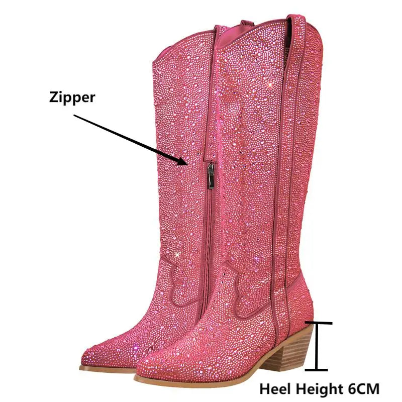 ONLY MAKER Pink Rhinestone Western Boots