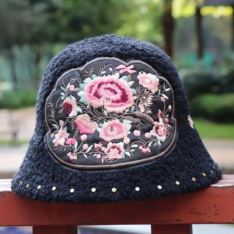 Warm Fuzzy Embroidered & Studded Vintage Cap Hat