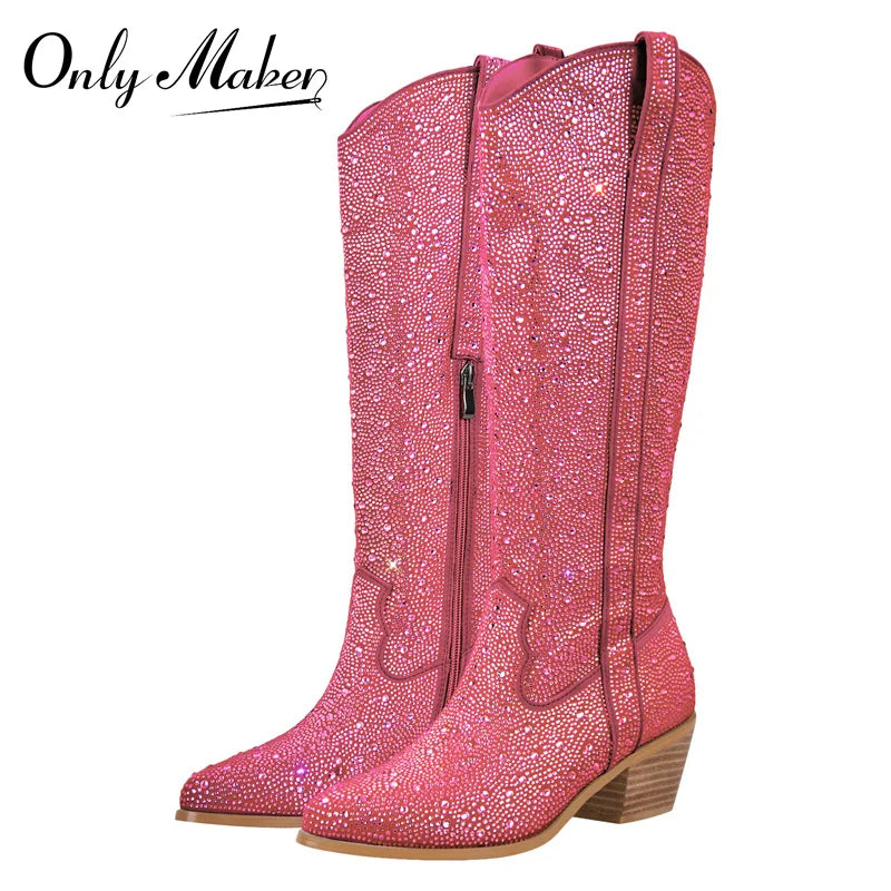 ONLY MAKER Pink Rhinestone Western Boots