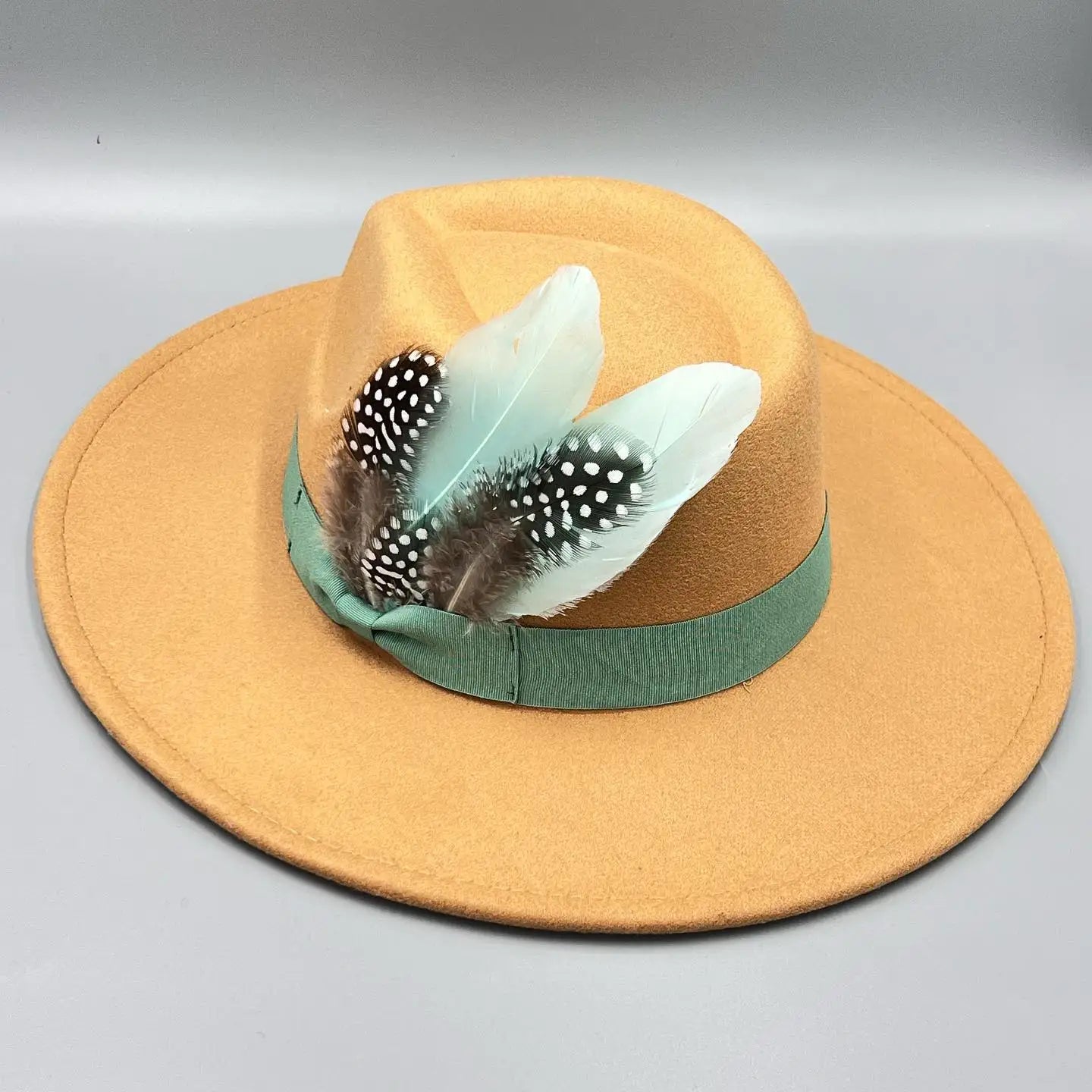 Orange fedora hat 9.5cm brim feather accessories wide brim jazz hat female imitation fedora hat male fashion panama hat wedding
