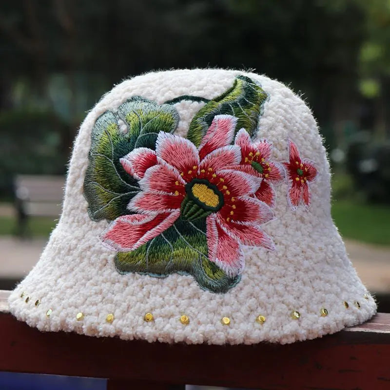 Warm Fuzzy Embroidered & Studded Vintage Cap Hat