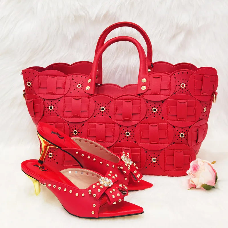 VENUS CHAN Riveted Slip On Shoes with Matching Bag