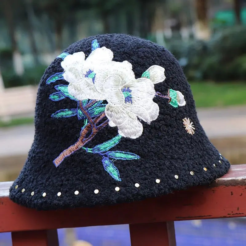 Warm Fuzzy Embroidered & Studded Vintage Cap Hat