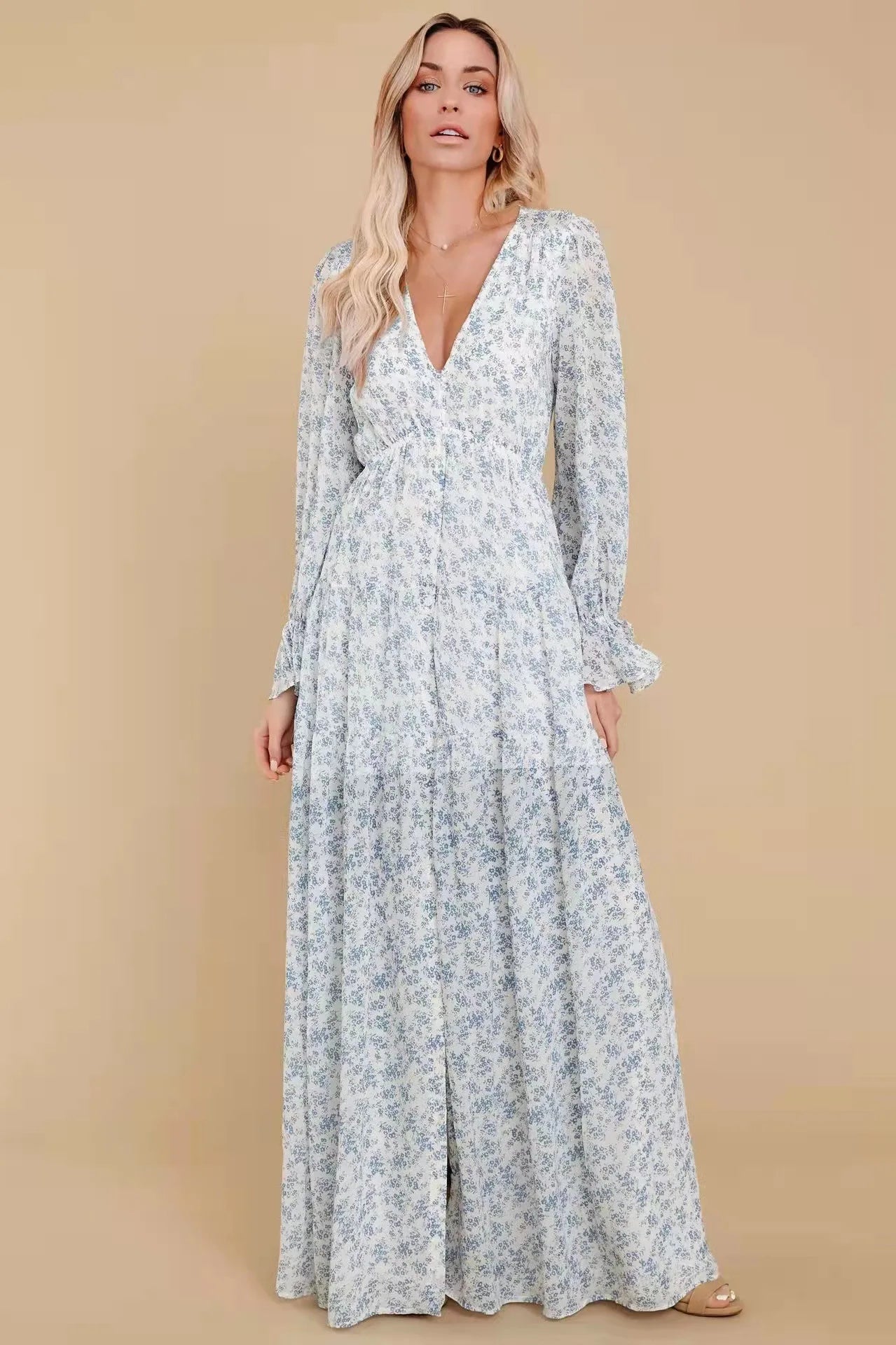 MIDUO Classy Boho Chic Cotton Poly Blend Maxi Dress