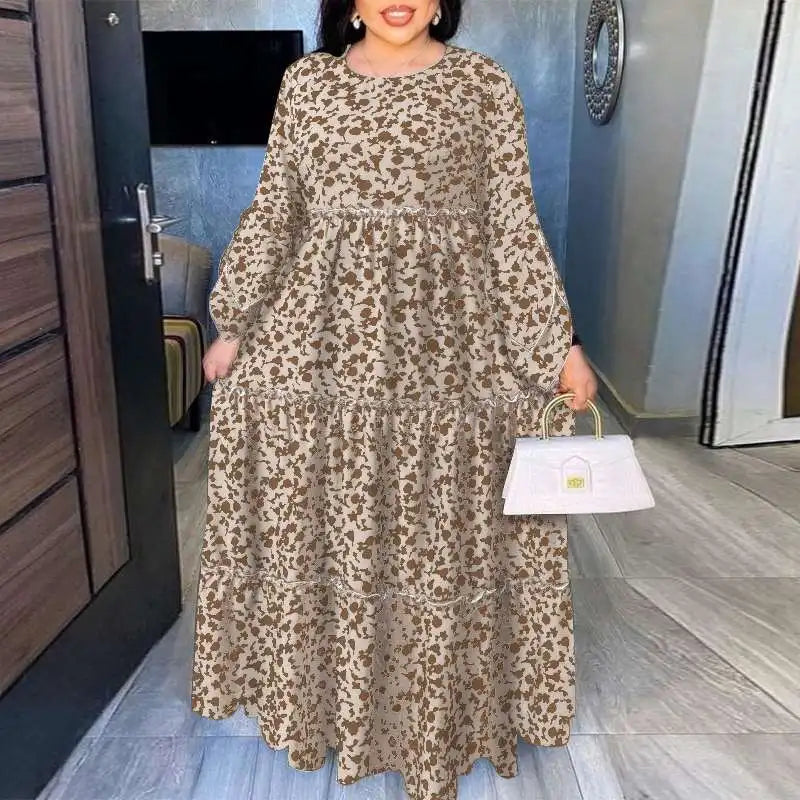 Plus Size VONDA Bohemian Women Maxi Sundress 2024 Autumn Casual Long Flare Sleeve Floral Printed Party Vestido A-Line Dresses