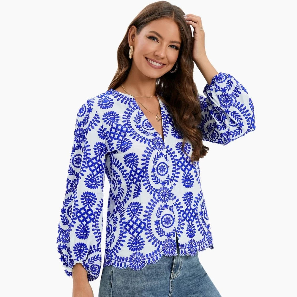 GDSTUFF Embroidered Full Sleeve V-Neck Top