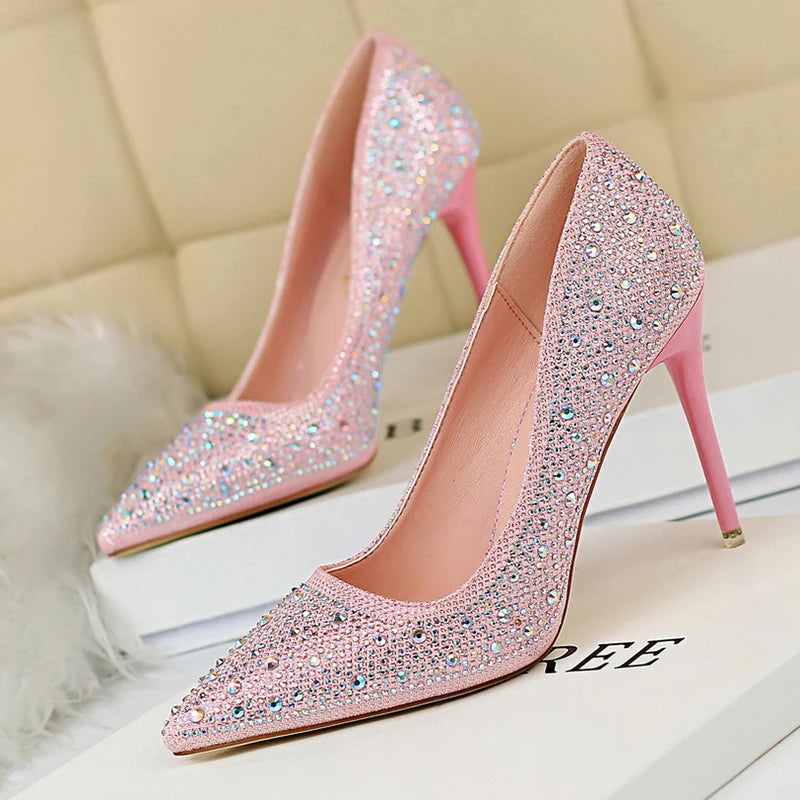 BIGTREE Glitter & Crystal Multi-Size Heel Stiletto Shoes