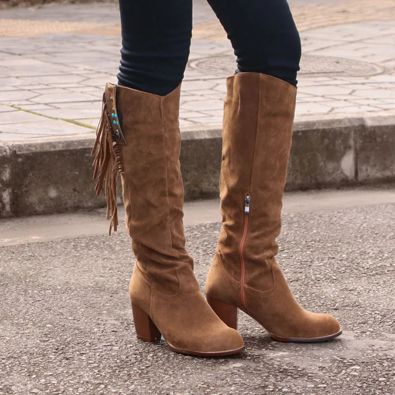 Super Cool Comfy Suede Fringed Side Studded Fashion Boots