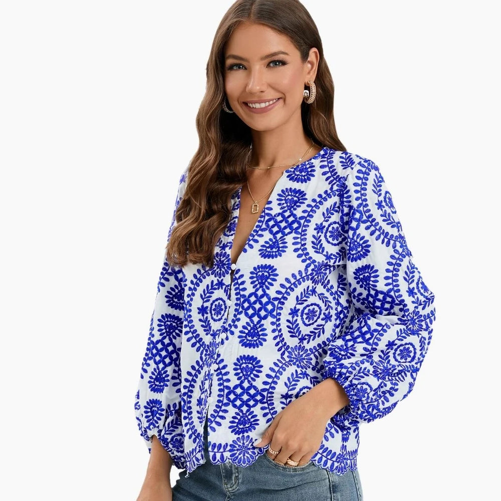 GDSTUFF Embroidered Full Sleeve V-Neck Top