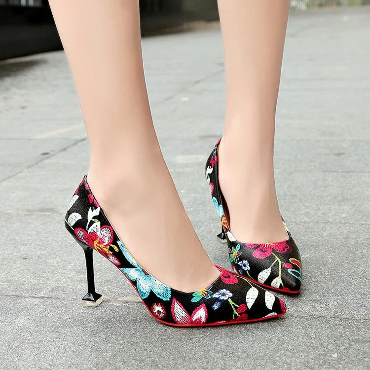 KUCLUT Floral Printed High Heel Shoes