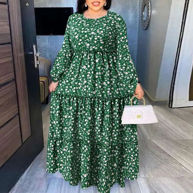 Plus Size VONDA Bohemian Women Maxi Sundress 2024 Autumn Casual Long Flare Sleeve Floral Printed Party Vestido A-Line Dresses