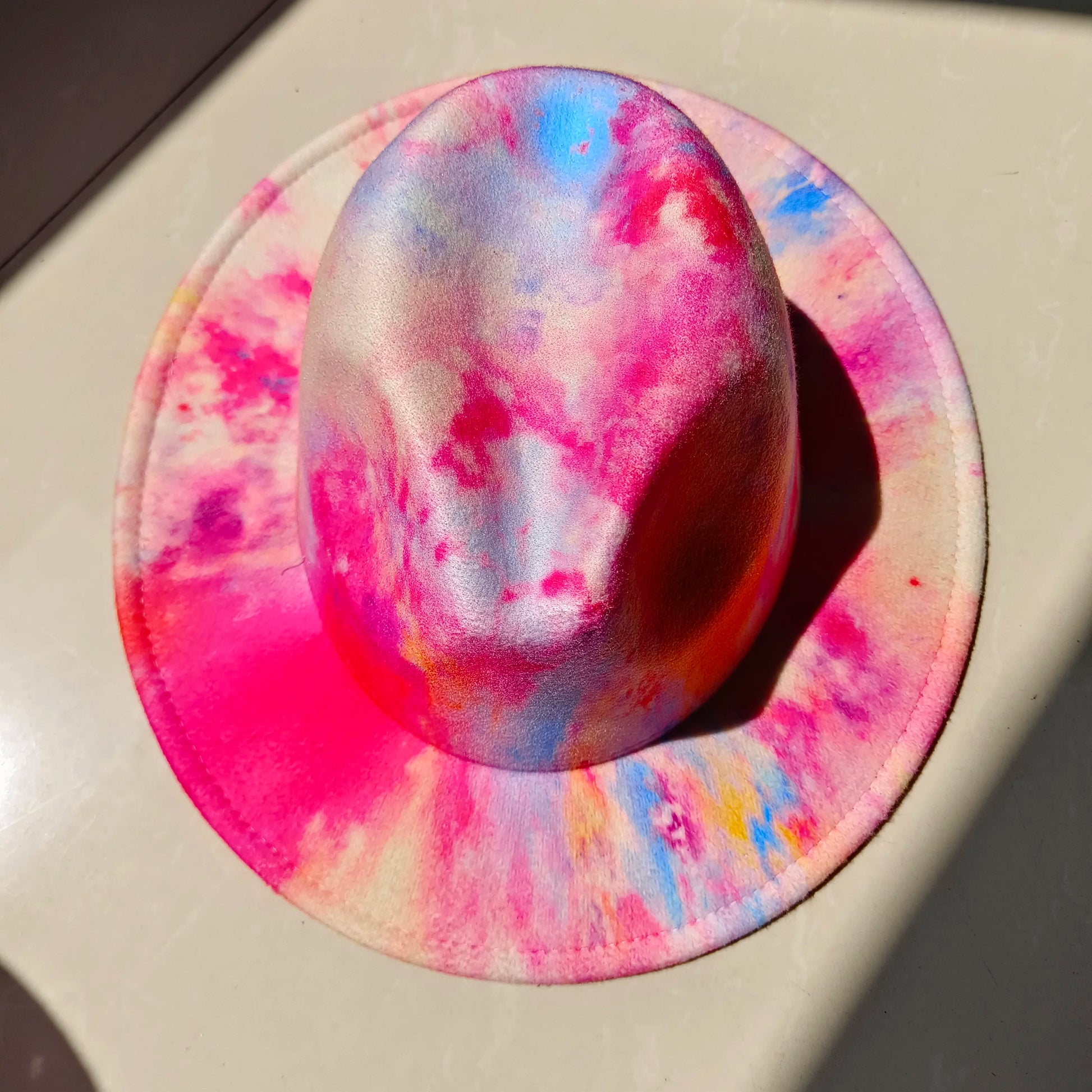 Tie-Dye Wide Brim Fedora Hat