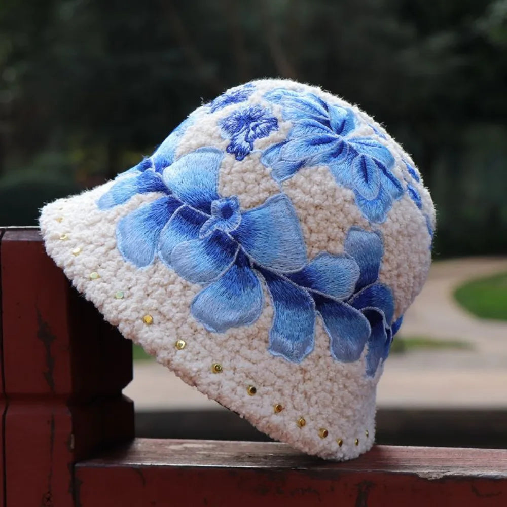 Warm Fuzzy Embroidered & Studded Vintage Cap Hat