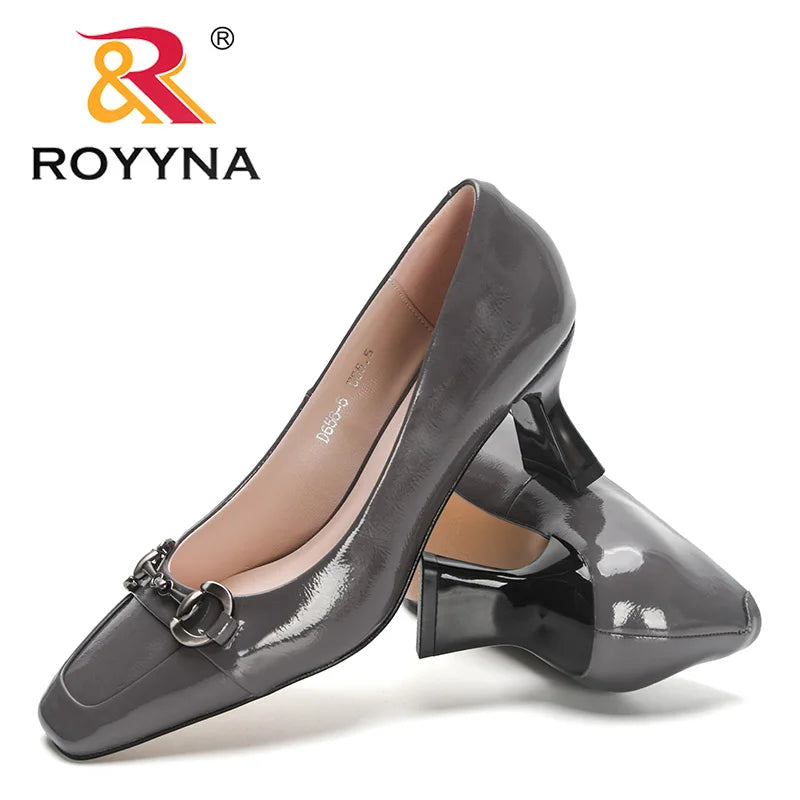 ROYYNA Pretty Patent Leather Square Toe Hourglass Heel Shoes