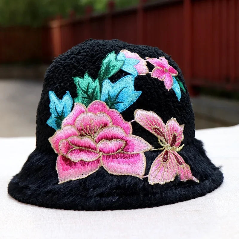 Warm Fuzzy Embroidered & Studded Vintage Cap Hat