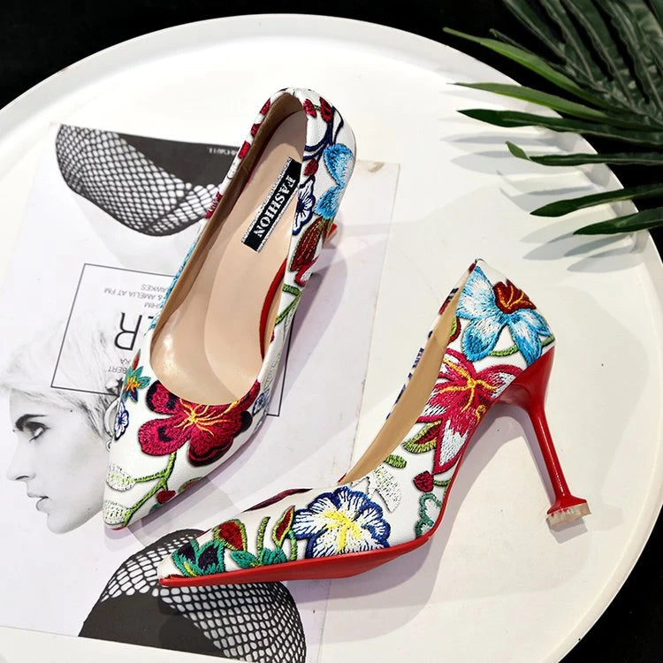 KUCLUT Floral Printed High Heel Shoes