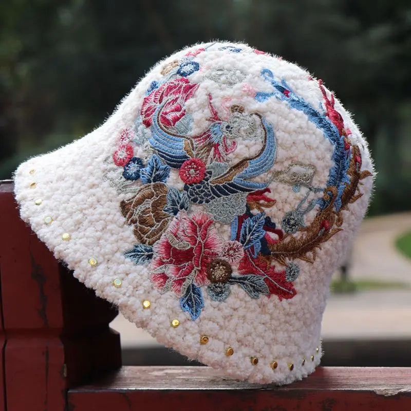 Warm Fuzzy Embroidered & Studded Vintage Cap Hat