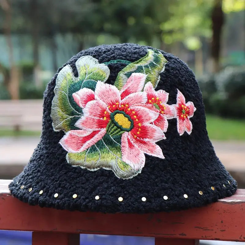 Warm Fuzzy Embroidered & Studded Vintage Cap Hat