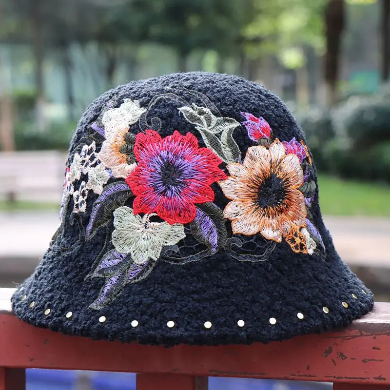 Warm Fuzzy Embroidered & Studded Vintage Cap Hat