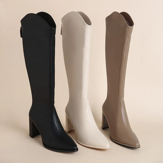 Hot Zipper-Back Square Heel Tall Fashion Boots