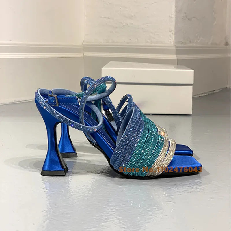 EMELINE DUBOIS Blue Rhinestone Ankle Strap Sandal Shoes