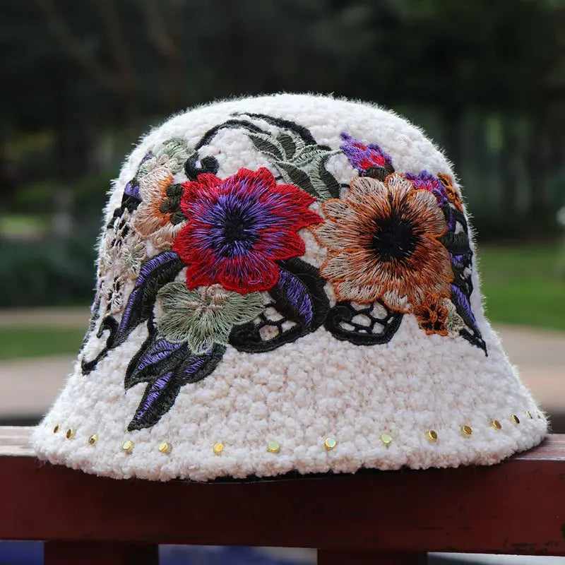 Warm Fuzzy Embroidered & Studded Vintage Cap Hat