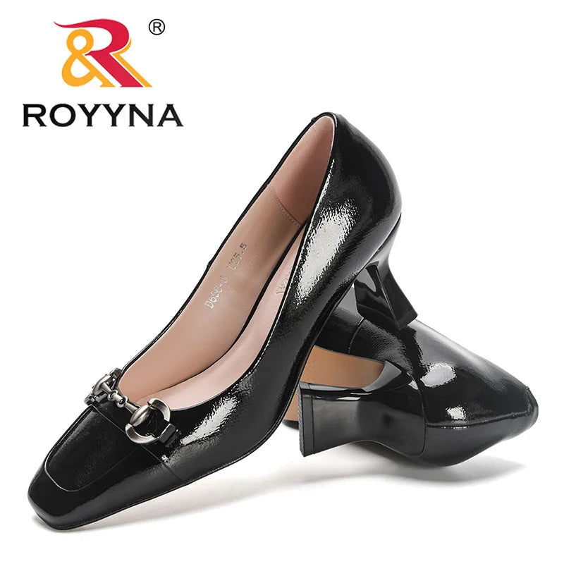 ROYYNA Pretty Patent Leather Square Toe Hourglass Heel Shoes