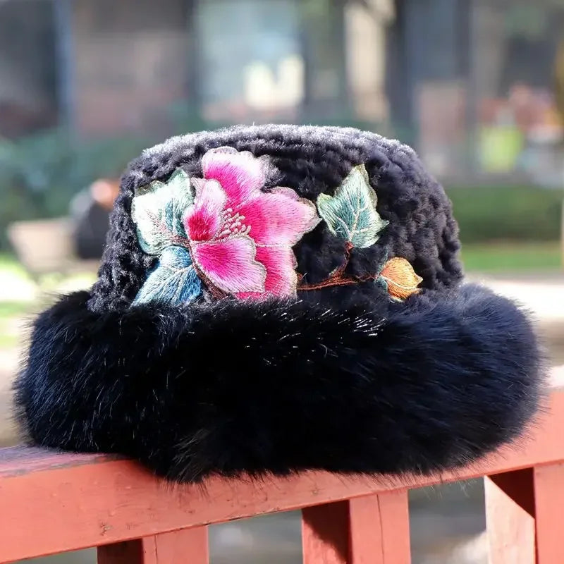 Warm Fuzzy Embroidered & Studded Vintage Cap Hat