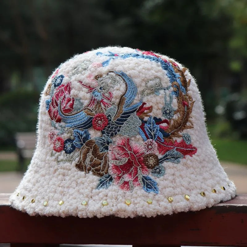 Warm Fuzzy Embroidered & Studded Vintage Cap Hat