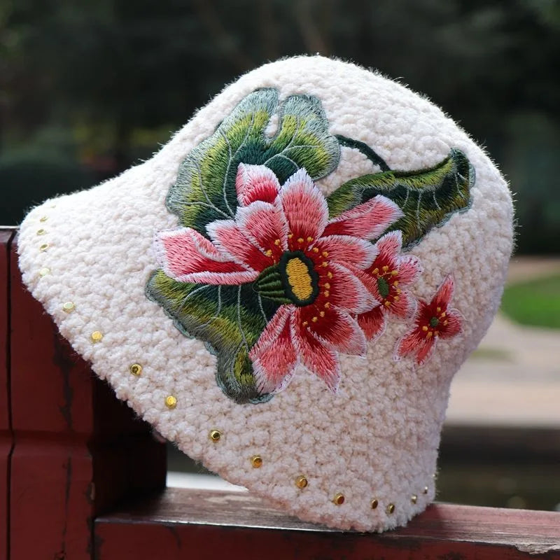 Warm Fuzzy Embroidered & Studded Vintage Cap Hat