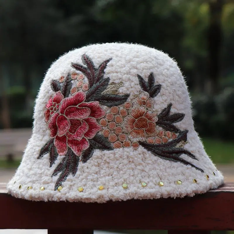 Warm Fuzzy Embroidered & Studded Vintage Cap Hat