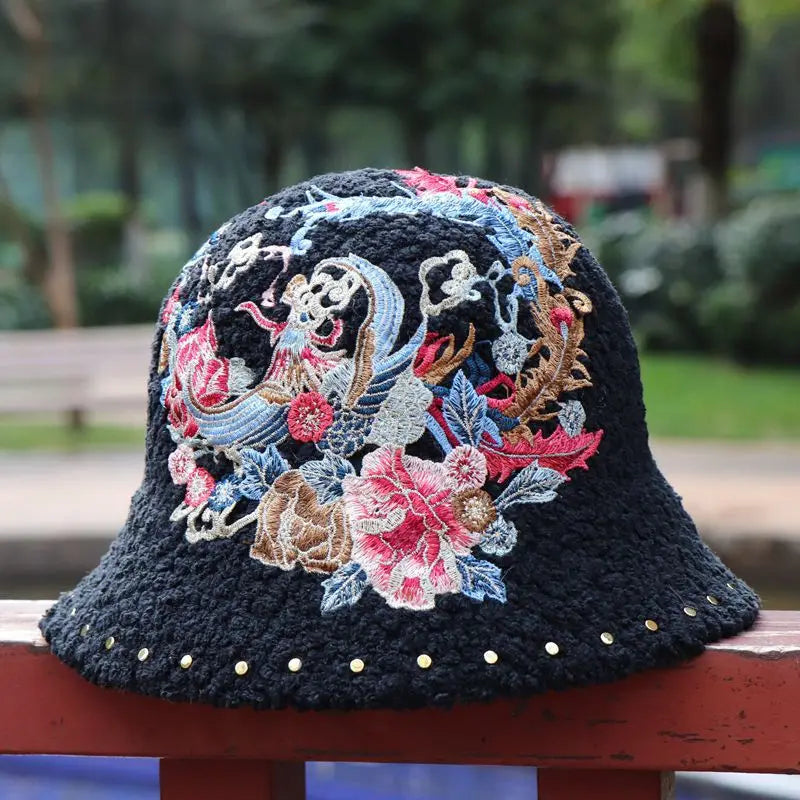 Warm Fuzzy Embroidered & Studded Vintage Cap Hat