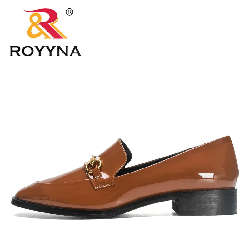 ROYYNA Classy Patent Leather Low Heel Loafer Shoes