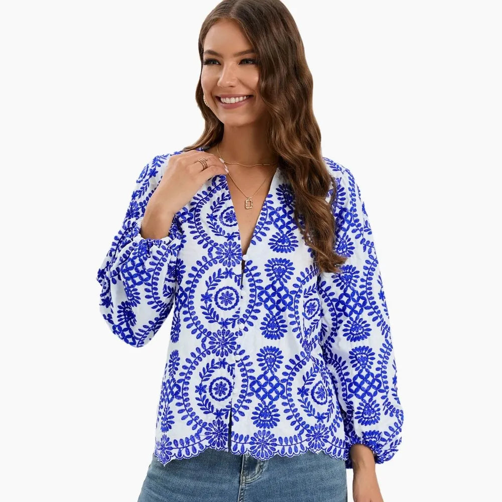 GDSTUFF Embroidered Full Sleeve V-Neck Top