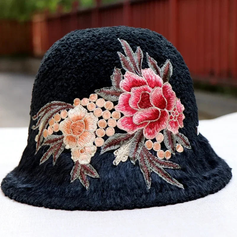 Warm Fuzzy Embroidered & Studded Vintage Cap Hat