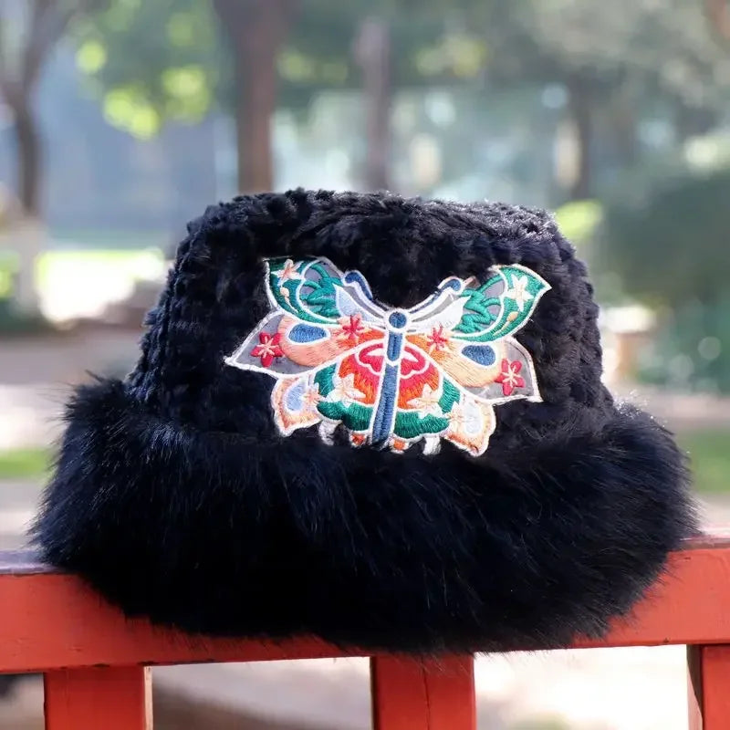 Warm Fuzzy Embroidered & Studded Vintage Cap Hat