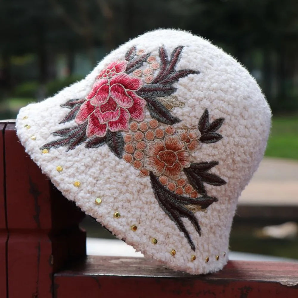 Warm Fuzzy Embroidered & Studded Vintage Cap Hat