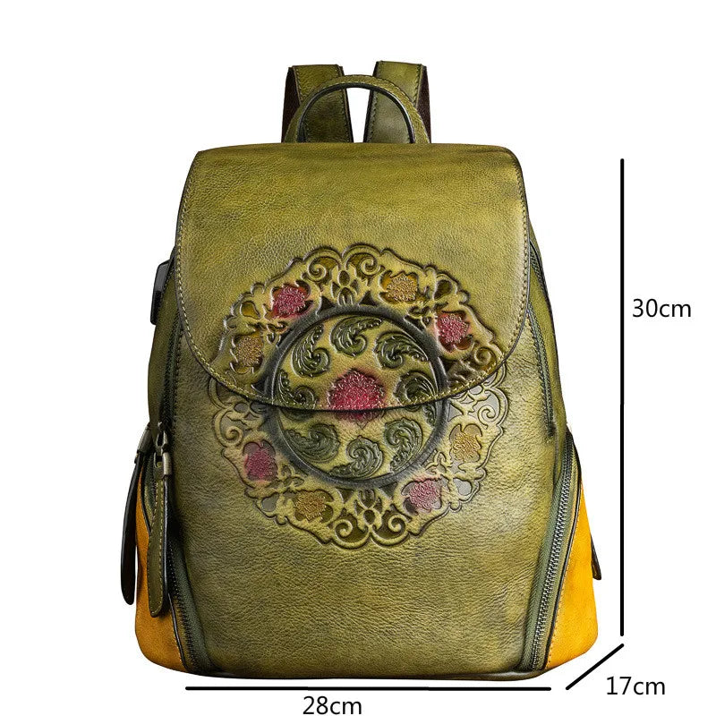 MOTAORA Vintage Leather Embossed Large Capacity Backpack