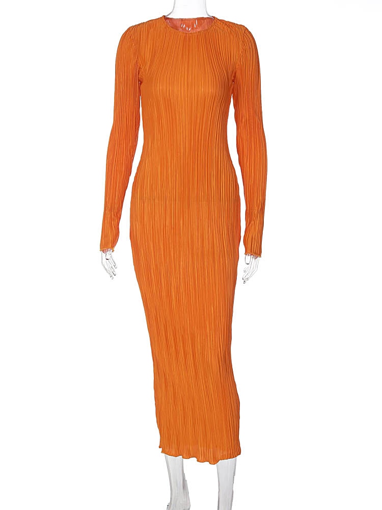 HUGCITAR Ribbed Long Sleeve Poly-Spandex Bodycon Maxi Dress