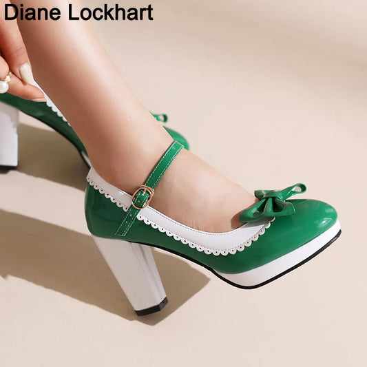 DIANE LOCKHART Patent Leather Round Toe Bow Shoes