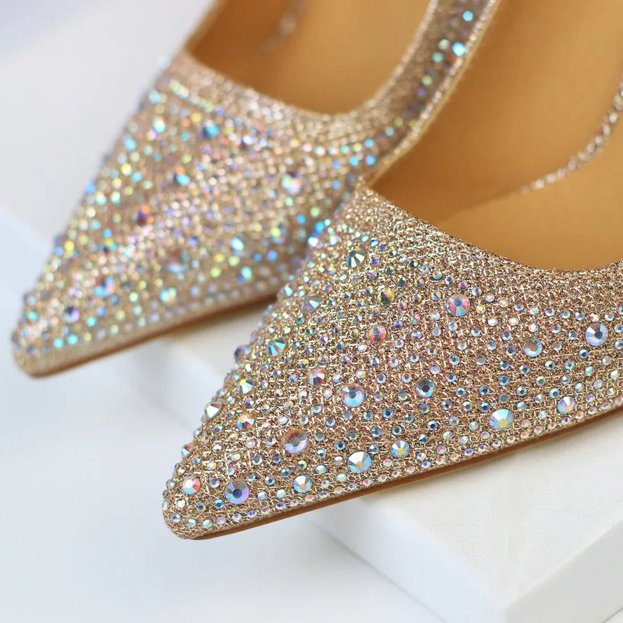 BIGTREE Glitter & Crystal Multi-Size Heel Stiletto Shoes