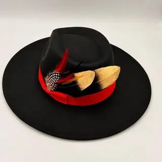 Orange fedora hat 9.5cm brim feather accessories wide brim jazz hat female imitation fedora hat male fashion panama hat wedding